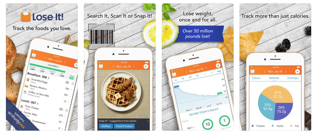 Lose IT! Health, Fitness and Calorie Checker Mobile App Store Screenshots